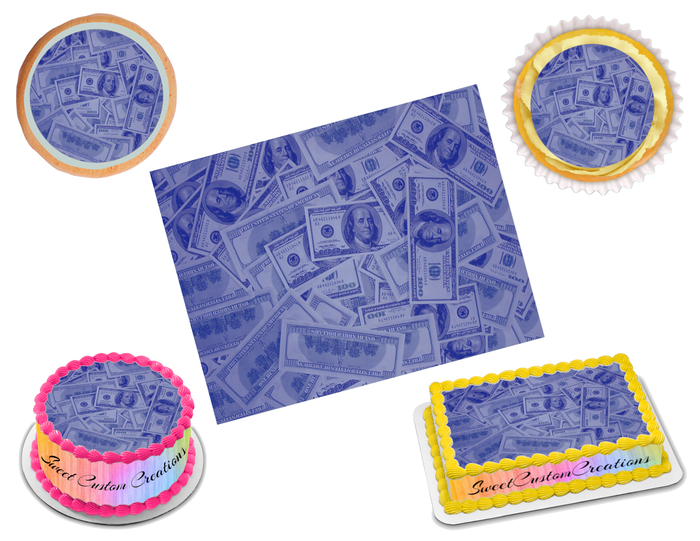 100 Dollar Bill Blue Edible Image Frosting Sheet #11 (70+ sizes)