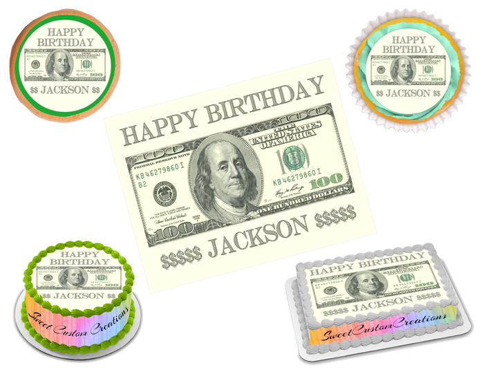 100 Dollar Bill Edible Image Frosting Sheet #1 (80+ sizes)