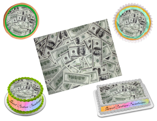 100 Dollar Bill Edible Image Frosting Sheet #2 (70+ sizes)