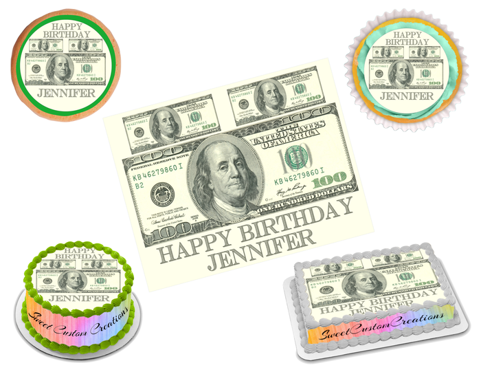 100 Dollar Bill Edible Image Frosting Sheet #4 (70+ sizes)