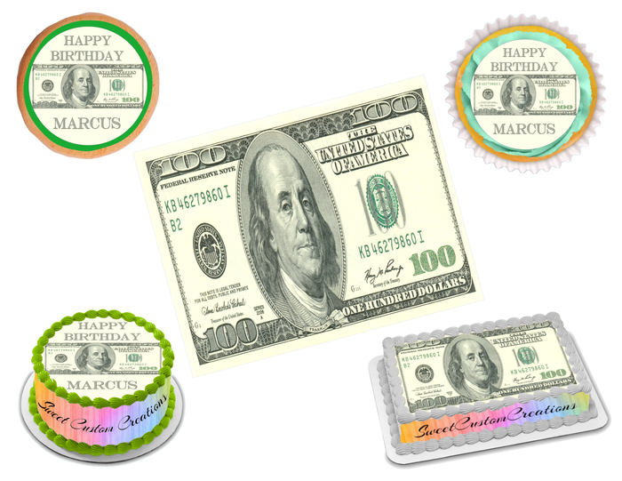 100 Dollar Bill Edible Image Frosting Sheet #6 (70+ sizes)