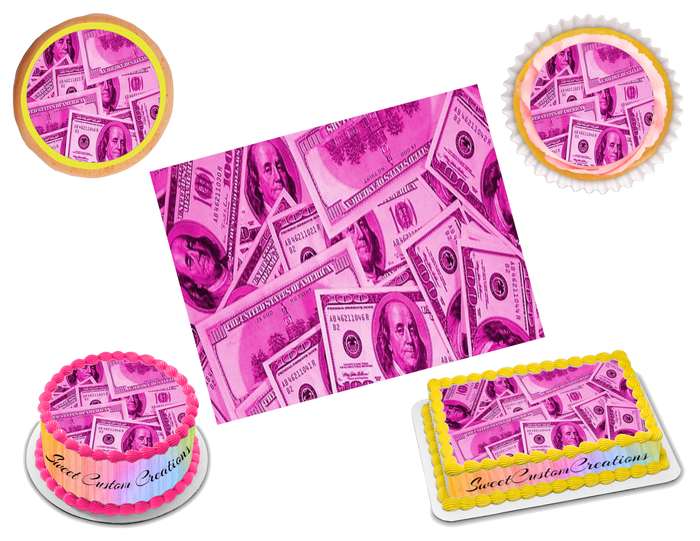 100 Dollar Bill Pink Edible Image Frosting Sheet #9 (70+ sizes)