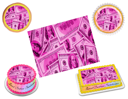 100 Dollar Bill Pink Edible Image Frosting Sheet #9 (70+ sizes)