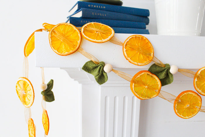 7’ Ribbon Dried Orange Garland with Felt Leaves