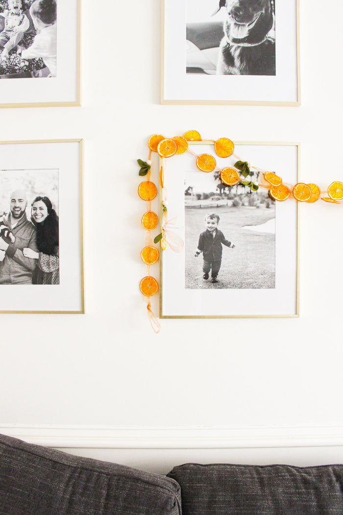 7’ Ribbon Dried Orange Garland with Felt Leaves