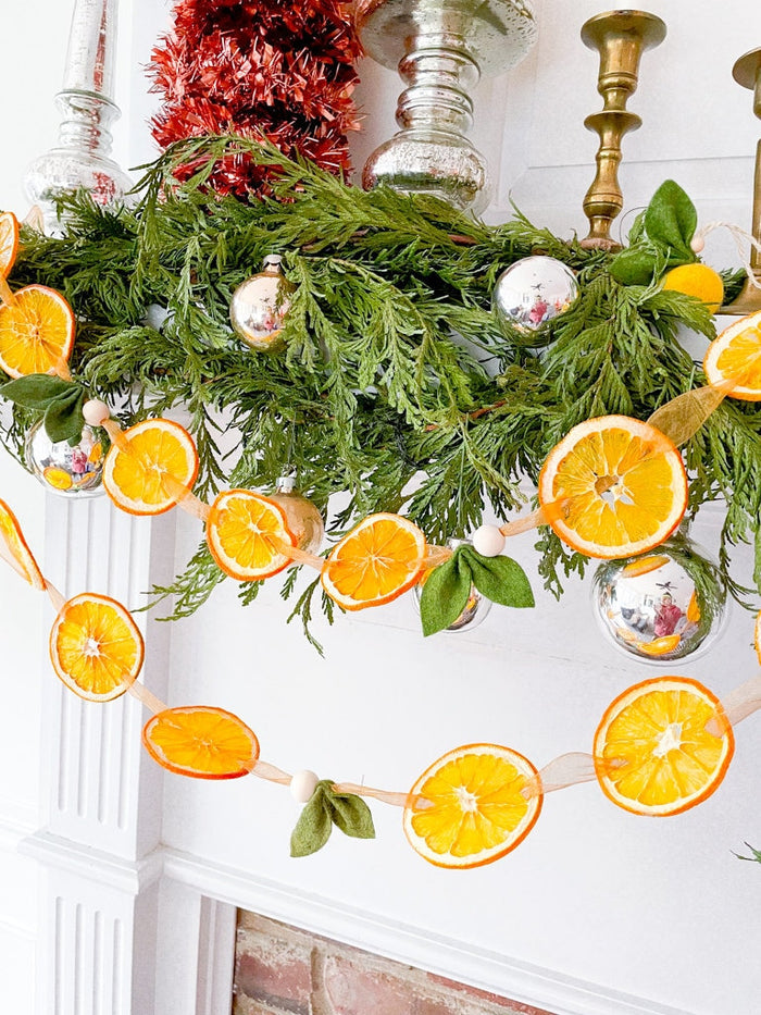 7’ Ribbon Dried Orange Garland with Felt Leaves