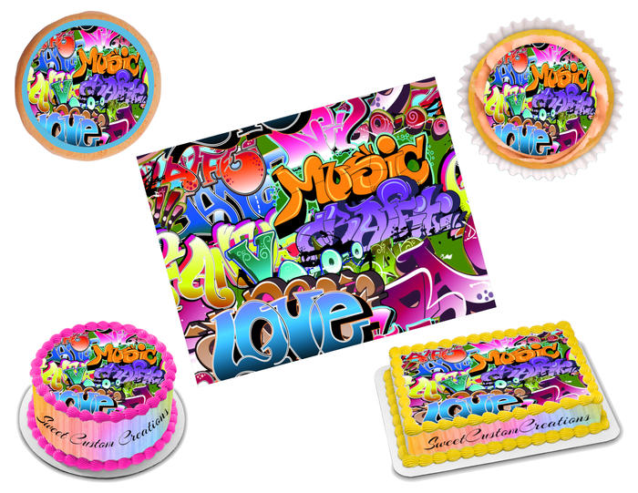 90s Graffiti Edible Image Frosting Sheet #6 Topper (70+ sizes)