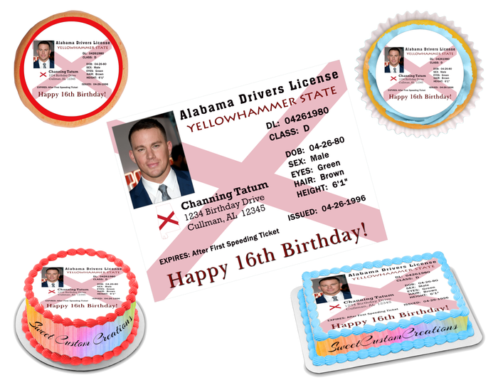 AL Drivers License Edible Image Frosting Sheet Topper (70+ sizes)