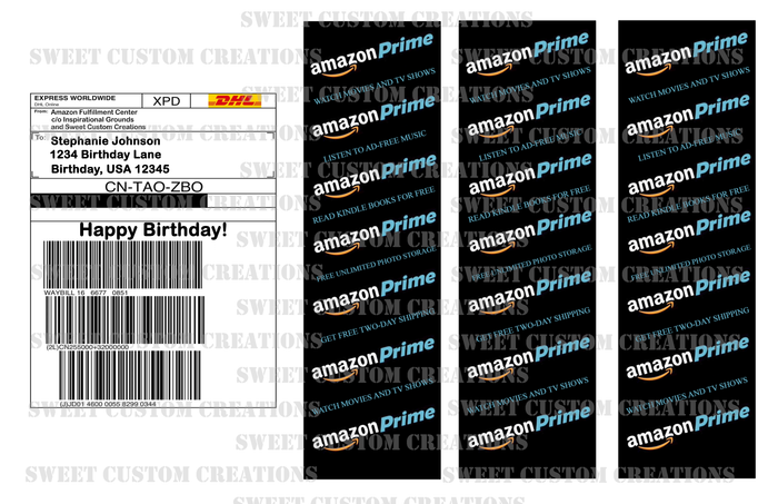 Amazon Prime DHL Label Edible Image Frosting Sheet Sheet #1 (3 sizes)