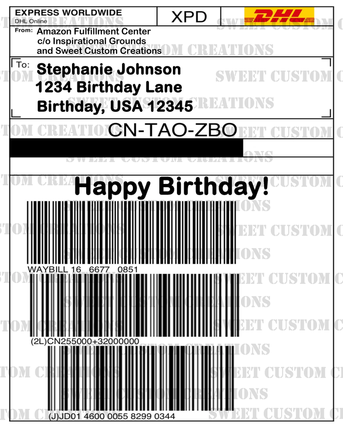 Amazon Prime DHL Label Edible Image Frosting Sheet Sheet #1 (3 sizes)