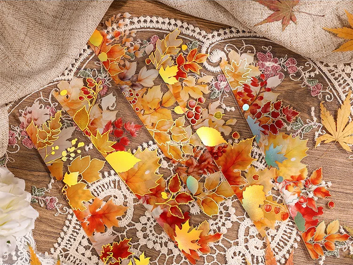 Autumn Leaves Long Strip Stickers - 6 Foil Strips