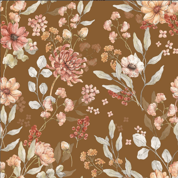 Autumn Meadow Brown Wallpaper - Cozy Nursery