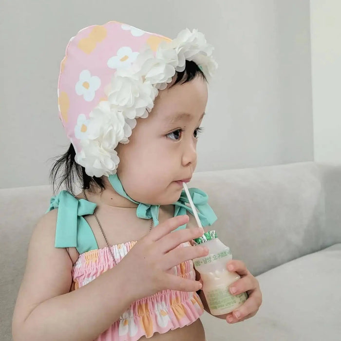 Baby Swimsuit Two Piece with Floral Hat