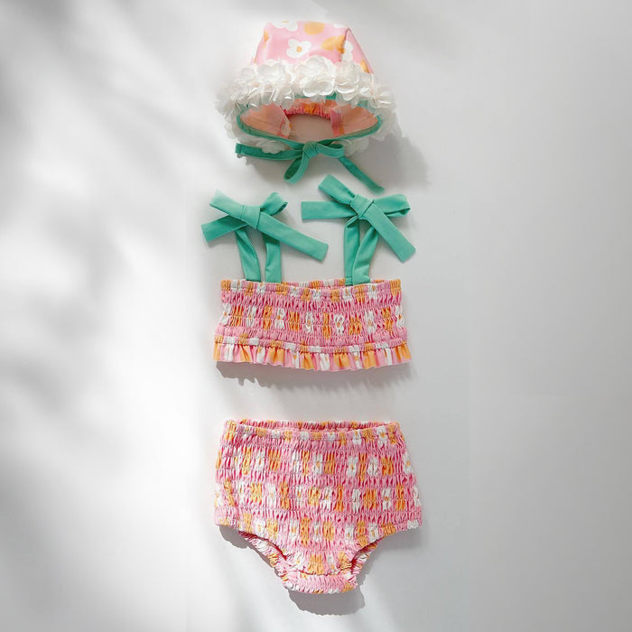 Baby Swimsuit Two Piece with Floral Hat