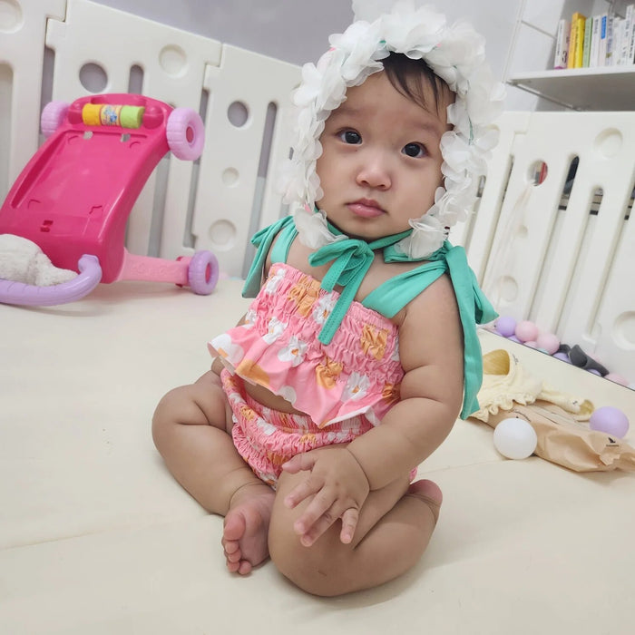 Baby Swimsuit Two Piece with Floral Hat