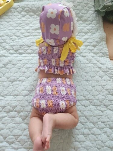 Baby Swimsuit Two Piece with Floral Hat