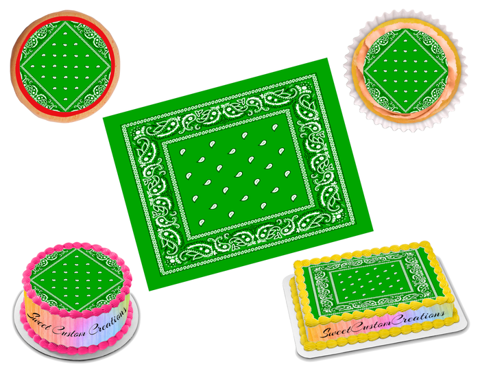 Bandana Kelly Green Edible Image Frosting Sheet #87 Topper (70+ sizes)