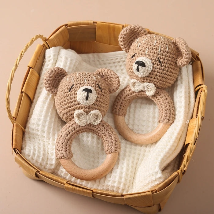 BEAR HANDMADE CROCHET WOOD NEWBORN TEETHER