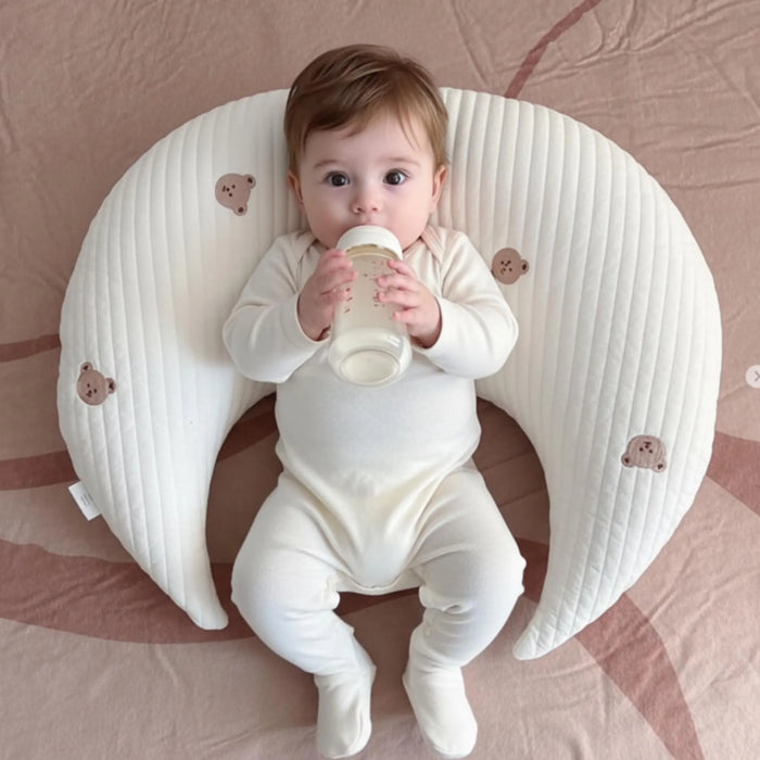 Bear Print Nursing Pillow: Crescent Moon Baby Support Cushion