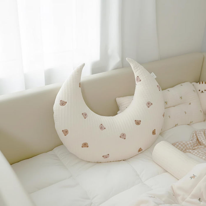 Bear Print Nursing Pillow: Crescent Moon Baby Support Cushion
