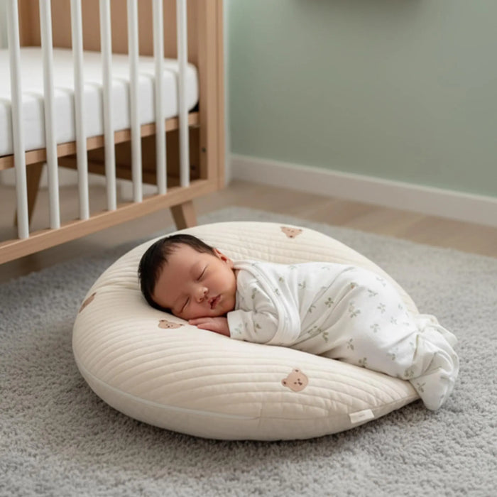 Bear Print Nursing Pillow: Crescent Moon Baby Support Cushion