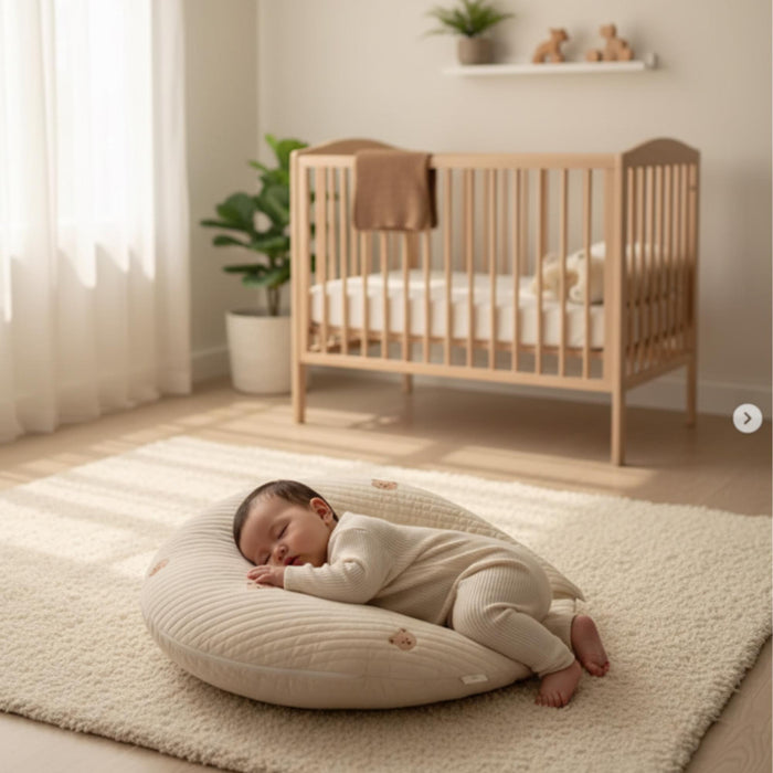 Bear Print Nursing Pillow: Crescent Moon Baby Support Cushion