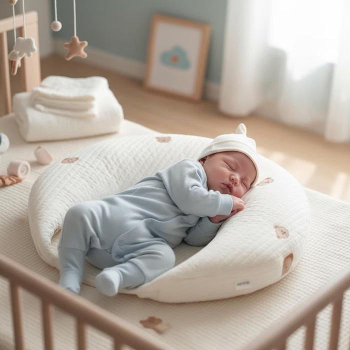 Bear Print Nursing Pillow: Crescent Moon Baby Support Cushion