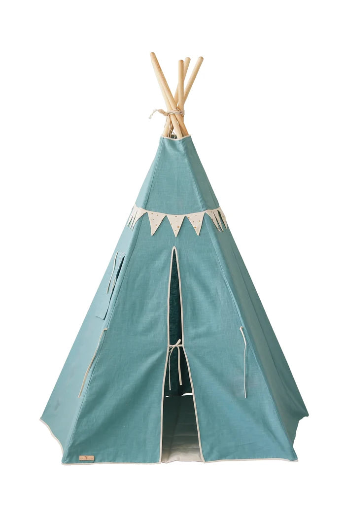 Blue Linen Teepee Tent with Garland