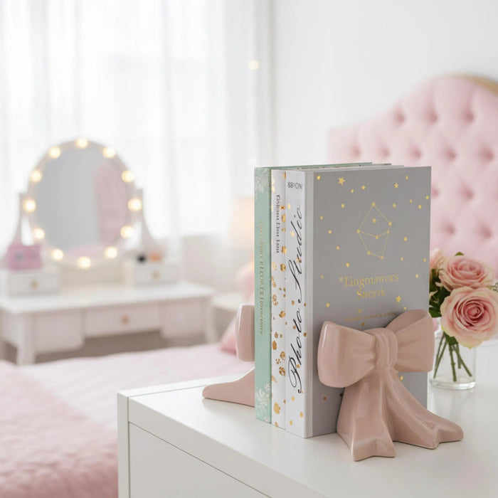 Ceramic Bow Bookends – Girly Shelf & Nursery Decor