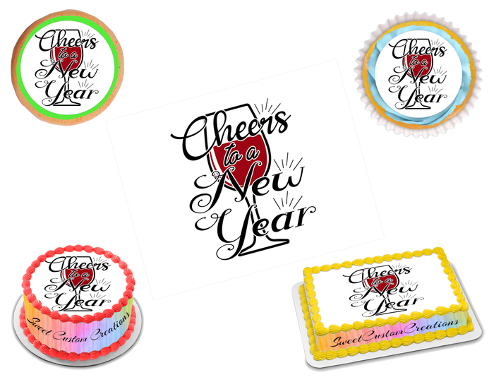 Cheers to a New Year Edible Image Frosting Sheet #8 Topper (70+ sizes)