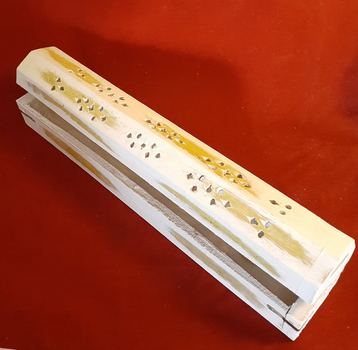 COFFIN BOX INCENSE BURNER- GOLD WHITE WASH