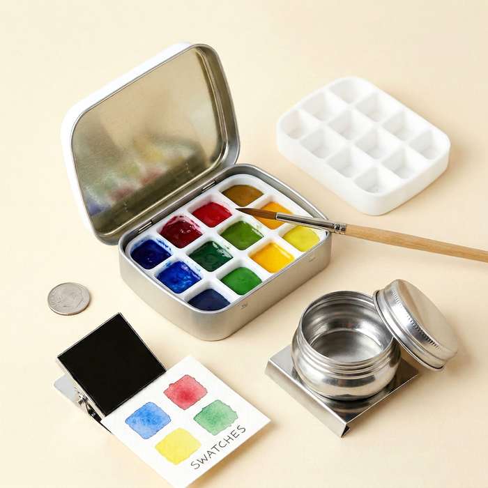 Compact Artist's Watercolor Tin Box
