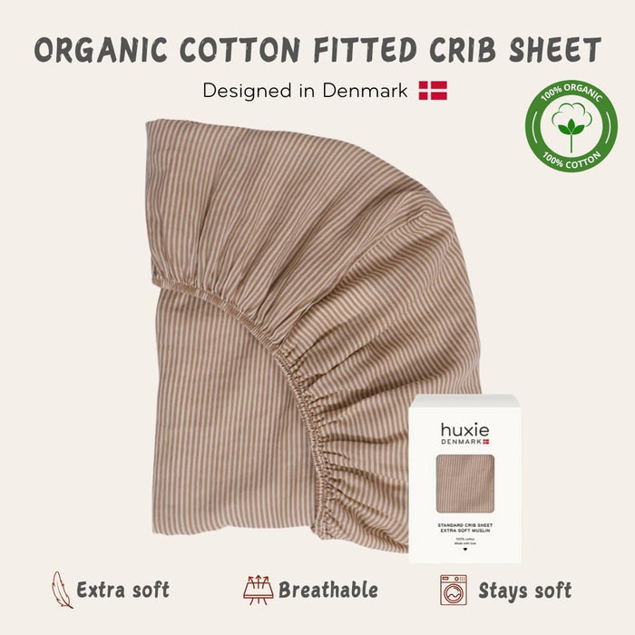 Crib Sheets – Organic Cotton Muslin Fitted Crib Sheet (Natural Stripe)