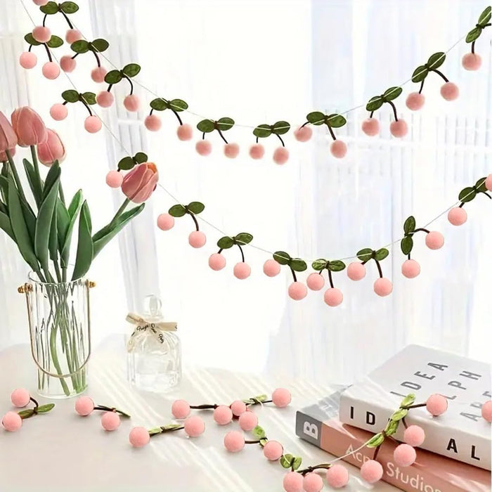 Felt Pink Cherry Garland Decoration (3String X 6.6Ft)