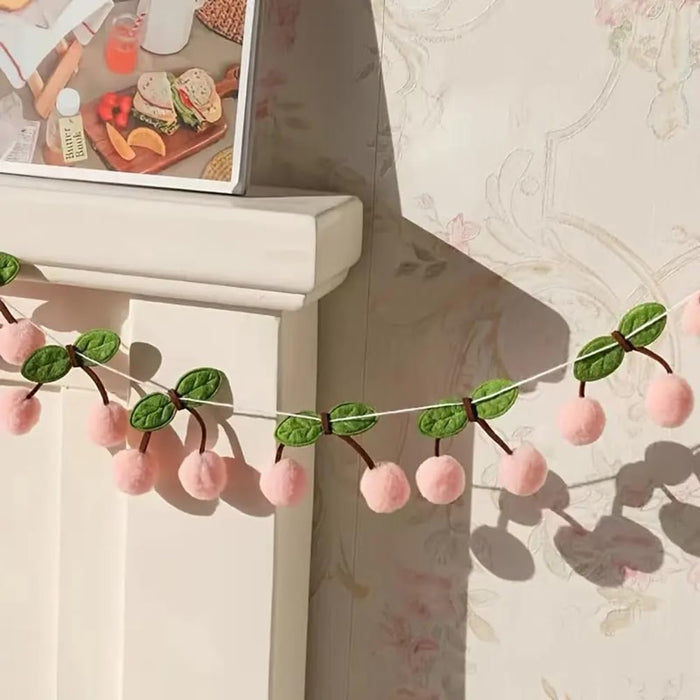 Felt Pink Cherry Garland Decoration (3String X 6.6Ft)