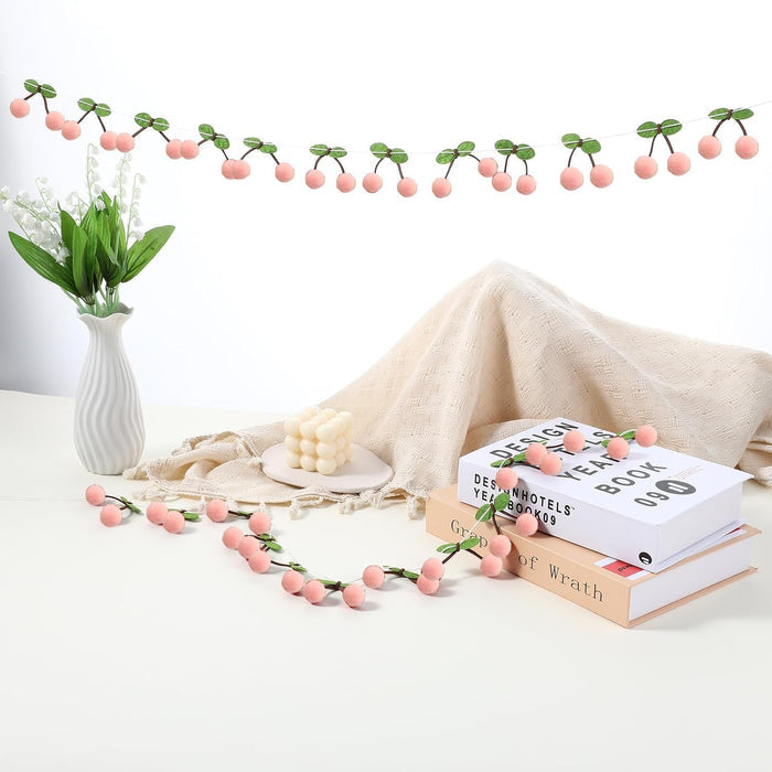 Felt Pink Cherry Garland Decoration (3String X 6.6Ft)