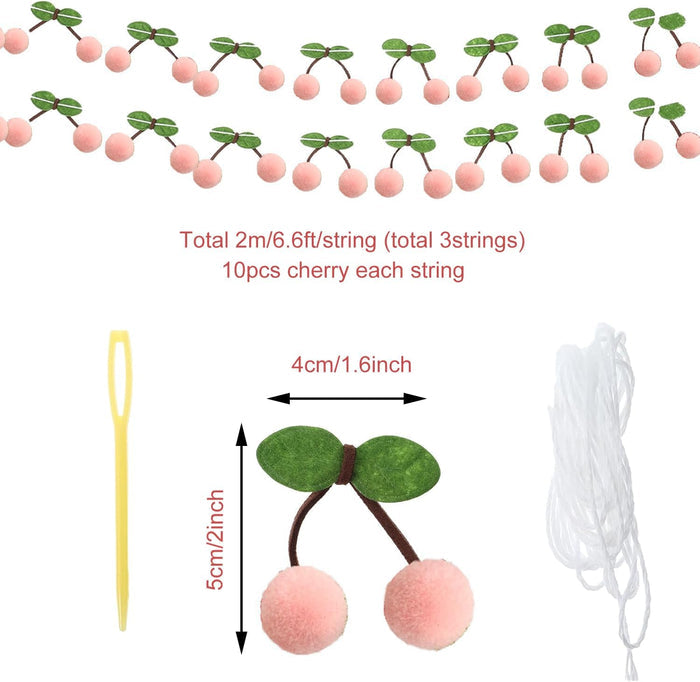 Felt Pink Cherry Garland Decoration (3String X 6.6Ft)