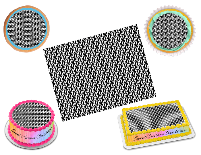 Fendi Black White Print Edible Image Frosting Sheet #3 (70+ sizes)