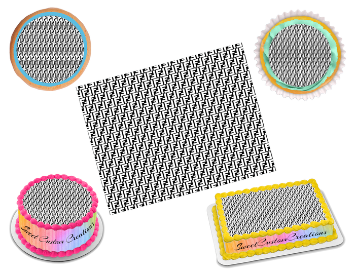 Fendi Black White Print Edible Image Frosting Sheet #4 (70+ sizes)