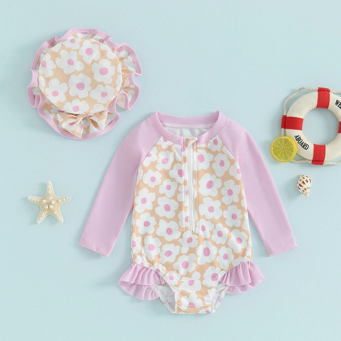 Floral Baby Swimsuit Rash Guard Set - Cozy Nursery