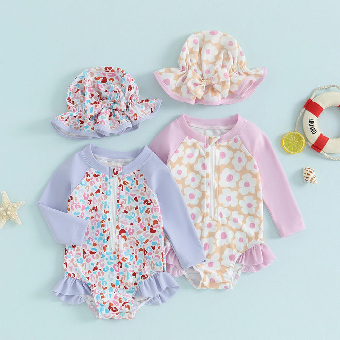 Floral Baby Swimsuit Rash Guard Set - Cozy Nursery
