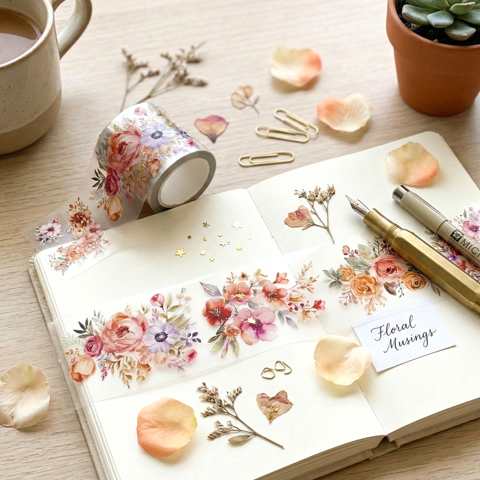 Flowers Bouquet Clear Masking Tape - Extra Wide