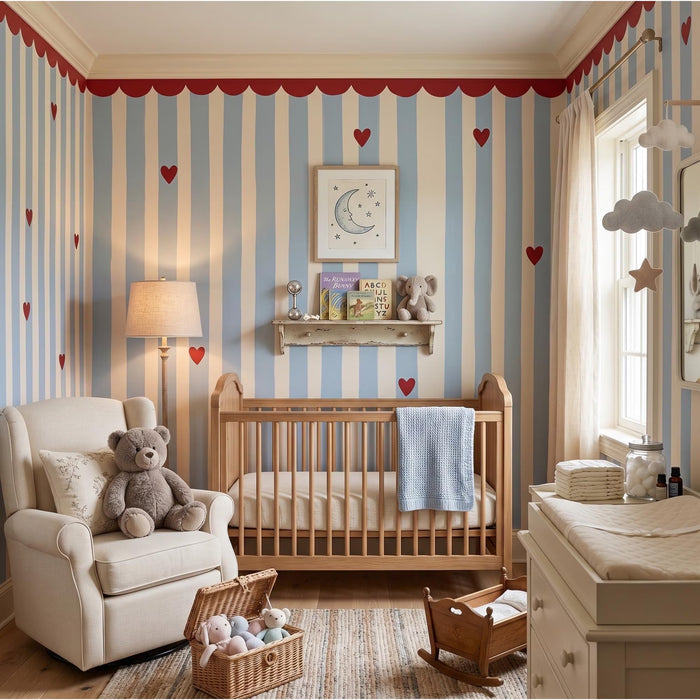 French Hearts Stripe Wallpaper
