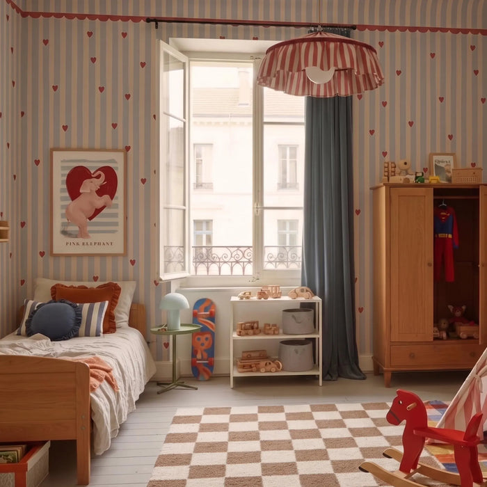 French Hearts Stripe Wallpaper