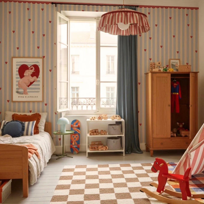 French Hearts Stripe Wallpaper