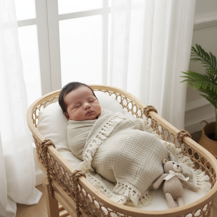 Fringe Swaddle Blanket - Cozy Nursery