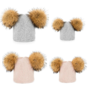 Fur Pompom Winter Beanie Matching Set - Cozy Nursery
