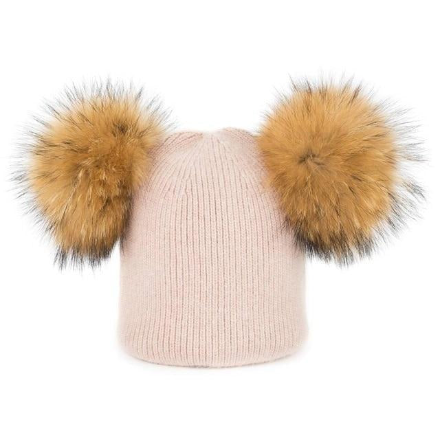Fur Pompom Winter Beanie Matching Set - Cozy Nursery