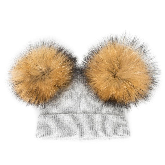 Fur Pompom Winter Beanie Matching Set - Cozy Nursery