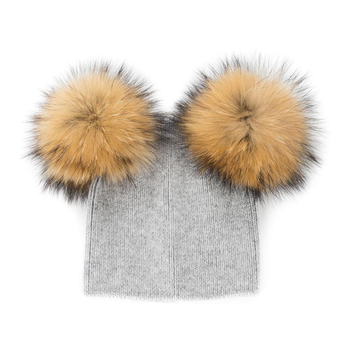 Fur Pompom Winter Beanie Matching Set - Cozy Nursery
